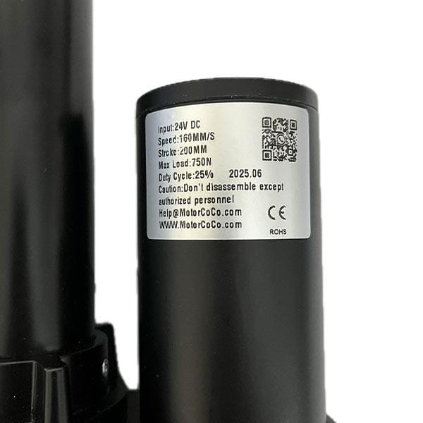 جک برقی 24 ولت انکدر دار (اکچویتور خطی) کورس 200 میلیمتر سرعت 160m/s750 نیوتن مدل (MOTORCOCO)